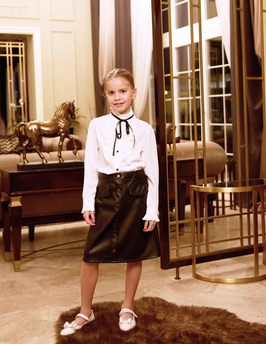 Incity Kız Çocuk Düğmeli Deri Etek