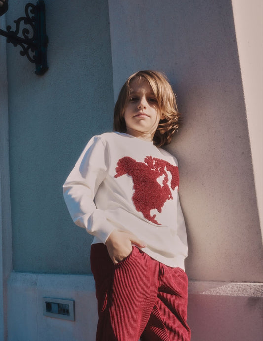 InCity Kids Erkek Çocuk Peluş Kuzey Amerika Haritası Detaylı Ekru Sweatshirt
