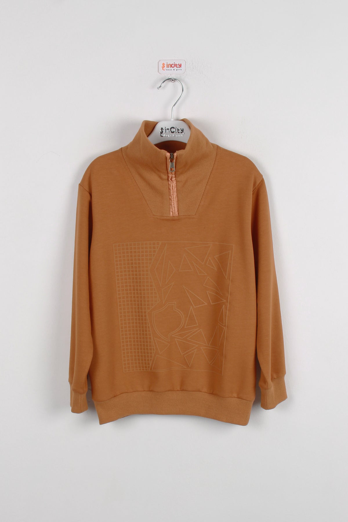 InCity Kids Erkek Çocuk Yarım Fermuarlı Boğazlı Geometrik Desen Baskılı Sweatshirt