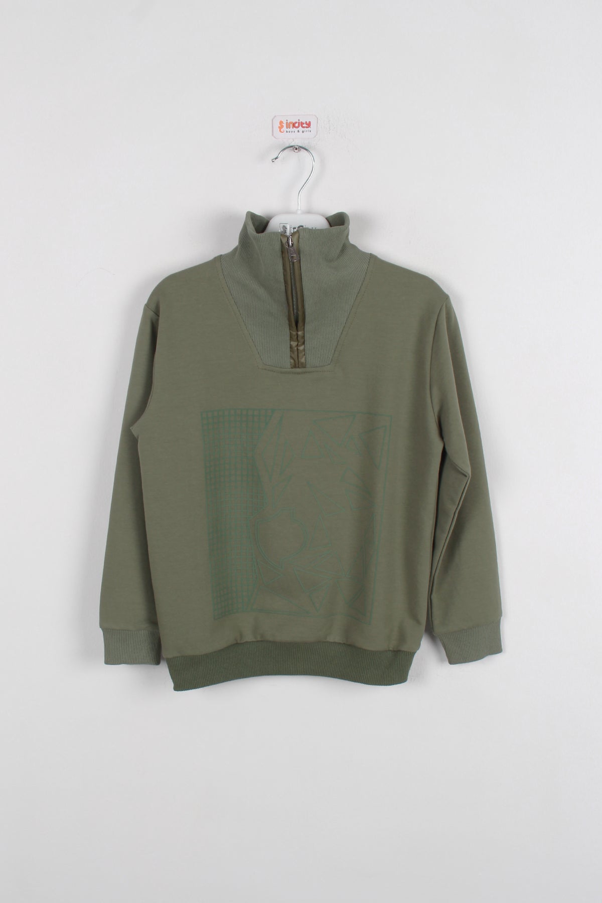 InCity Kids Erkek Çocuk Yarım Fermuarlı Boğazlı Geometrik Desen Baskılı Sweatshirt
