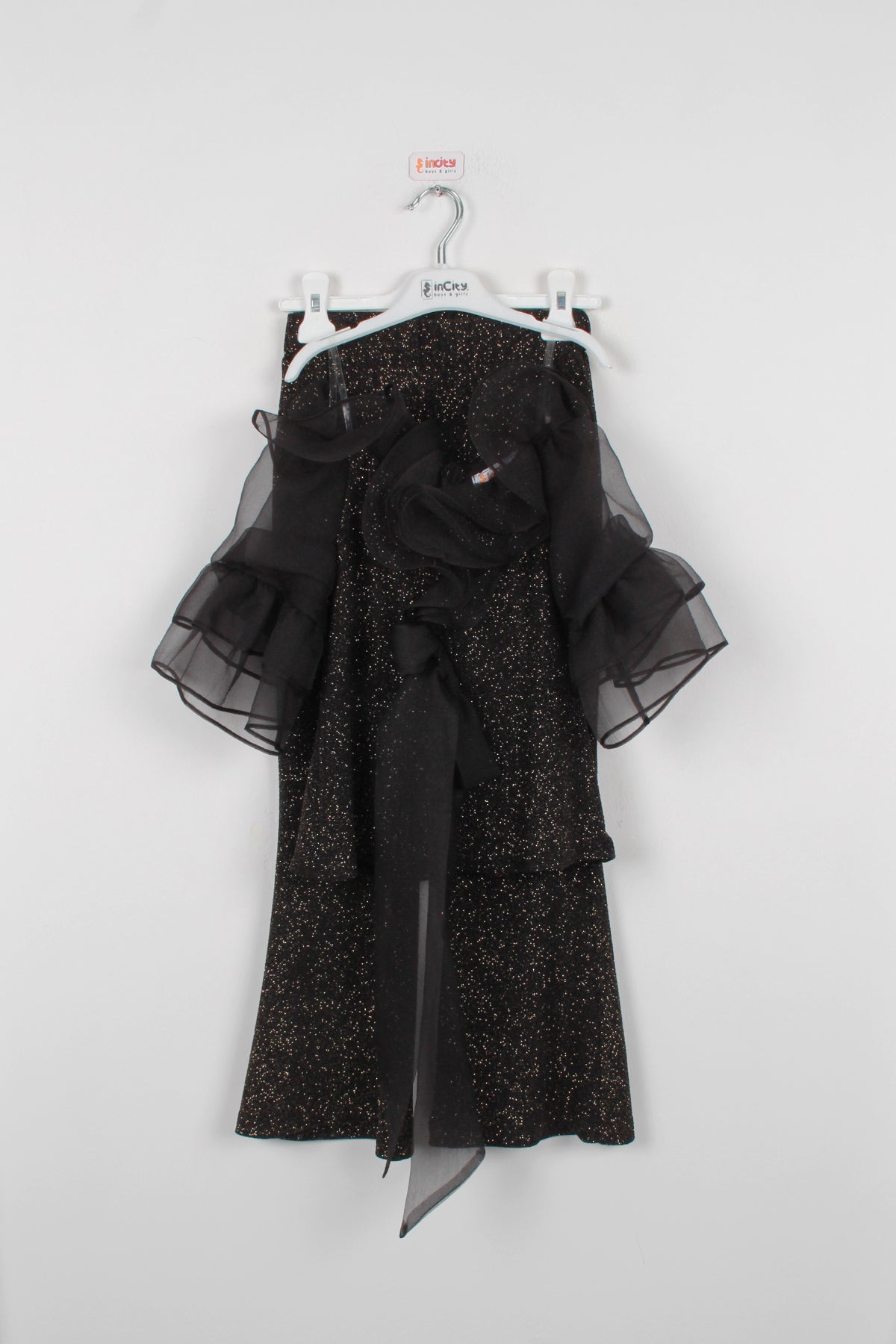 InCity Kids Kız Çocuk Simli Tül Fırfırlı Şık İkili Takım