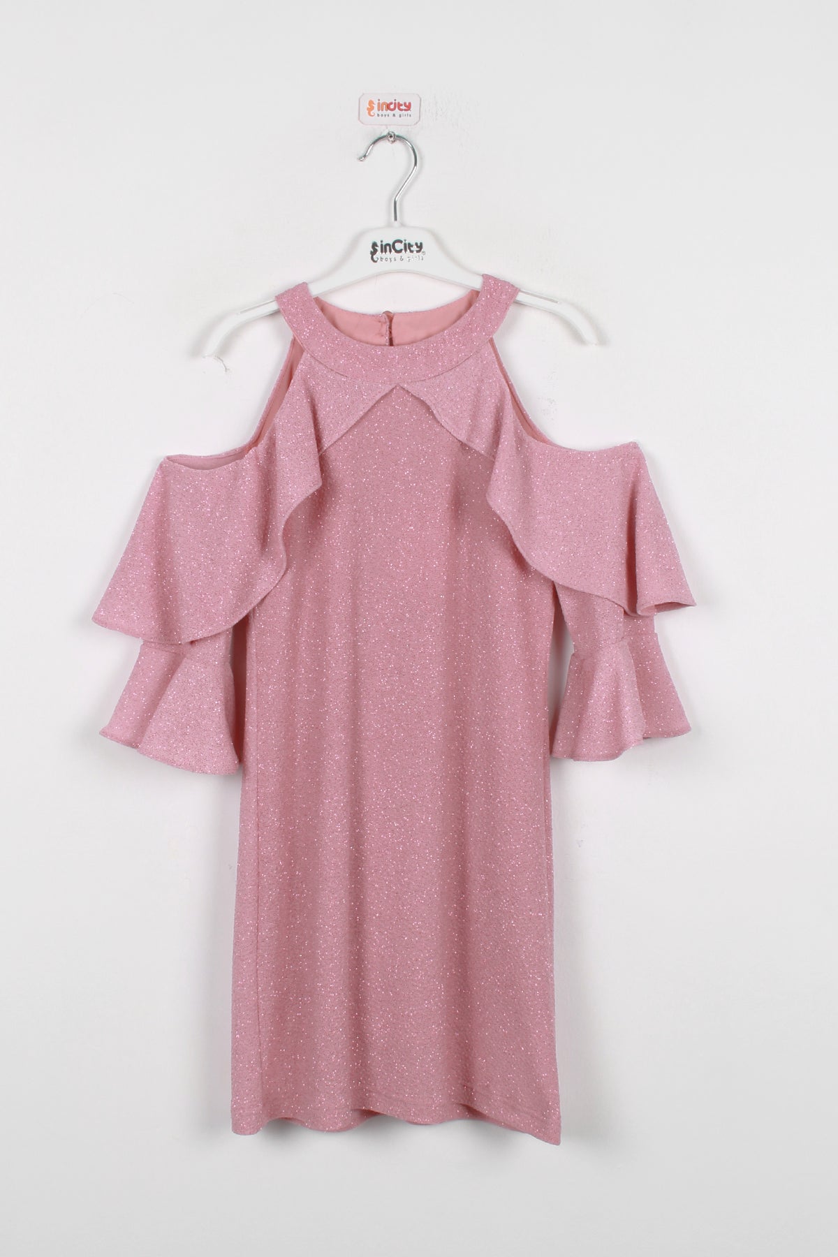 InCity Kids Kız Çocuk Omzu Açık Simli Şık Elbise