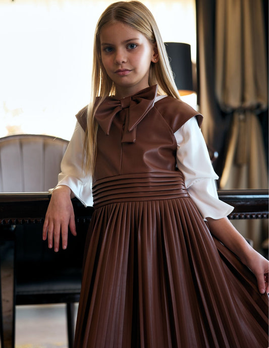 inCity Kız Çocuk Yakası Deri Kurdeleli Bluz