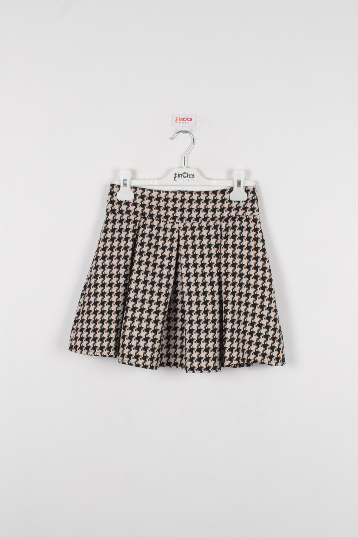 InCity Kids Kız Çocuk Kazayağı Desenli Diz Üstü Pileli Etek