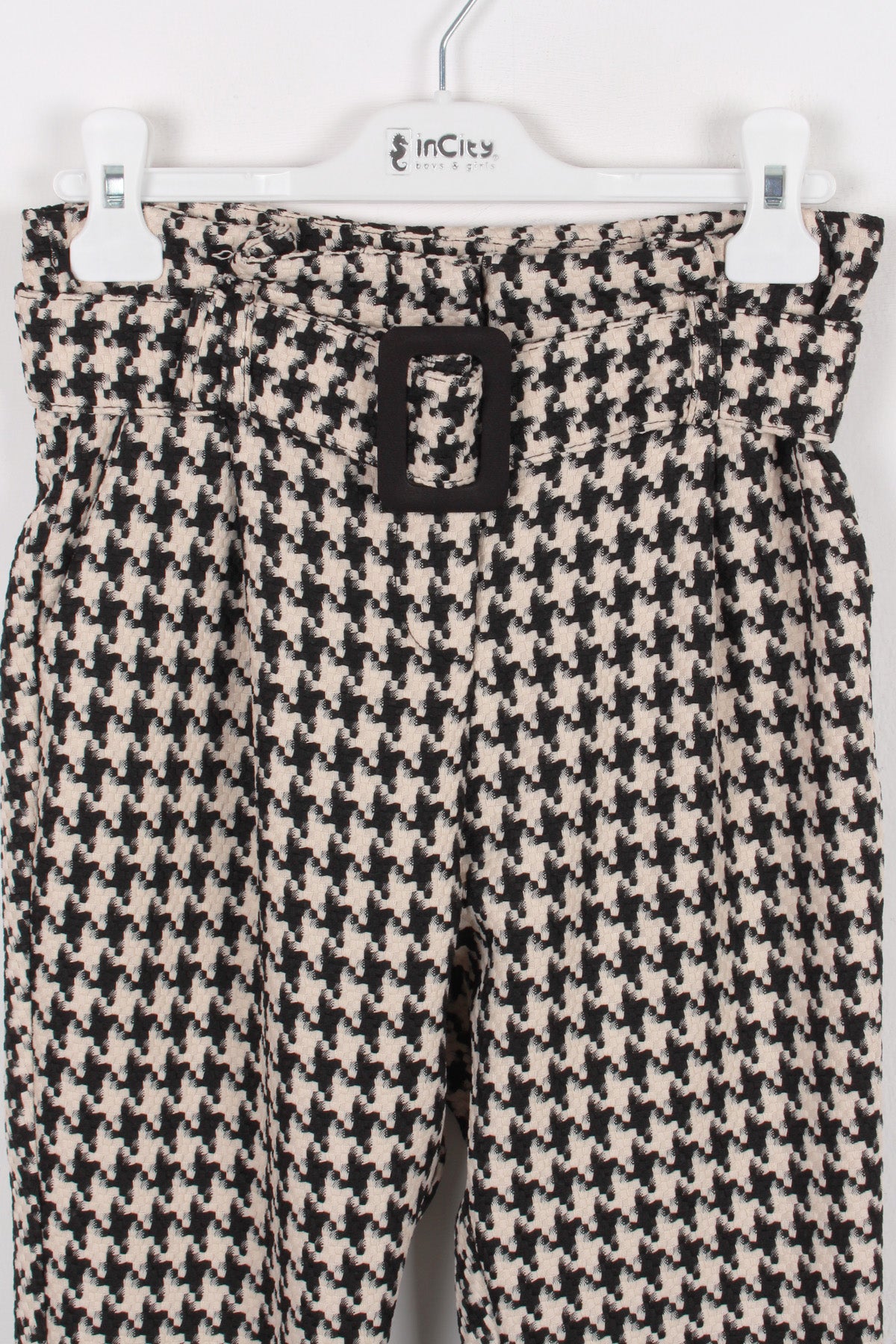 InCity Kids Kız Çocuk Kazayağı Desenli Kemerli Pantolon