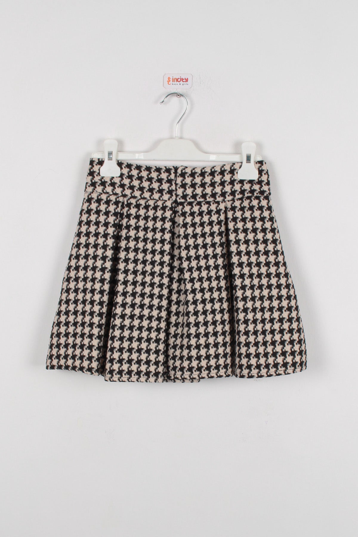 InCity Kids Kız Çocuk Kazayağı Desenli Diz Üstü Pileli Etek