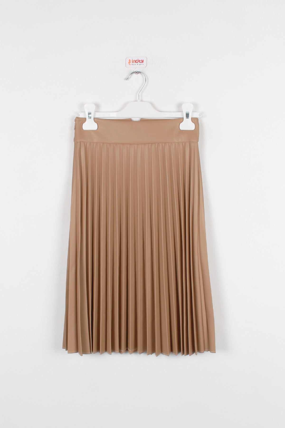 InCity Kids Kız Çocuk Pileli Diz Altı Suni Deri Etek