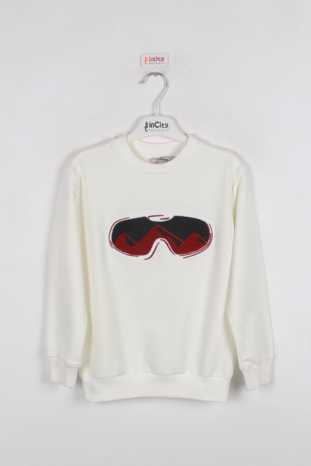 InCity Kids Erkek Çocuk Gözlük Nakışlı Detaylı Ekru Sweatshirt