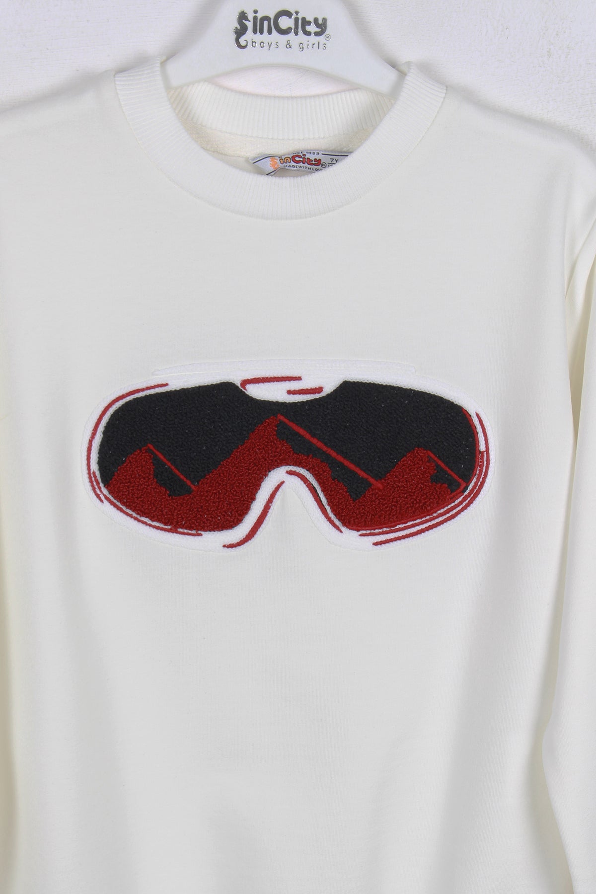 InCity Kids Erkek Çocuk Gözlük Nakışlı Detaylı Ekru Sweatshirt