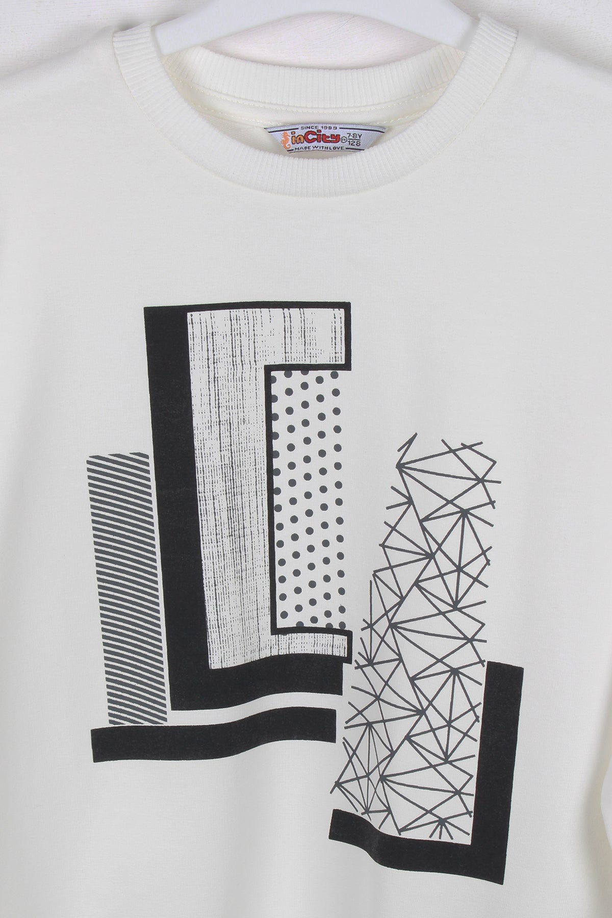 InCity Kids Erkek Çocuk Geometrik Desen Baskılı Ekru Sweatshirt