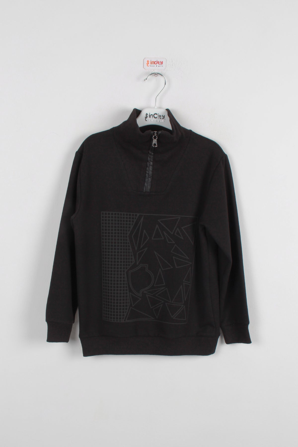 InCity Kids Erkek Çocuk Yarım Fermuarlı Boğazlı Geometrik Desen Baskılı Sweatshirt
