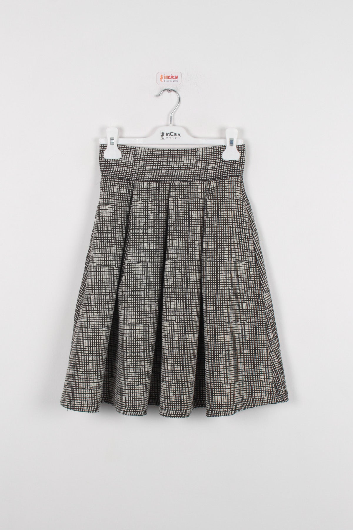 InCity Kids Kız Çocuk Diz Altı Kareli Pileli Etek