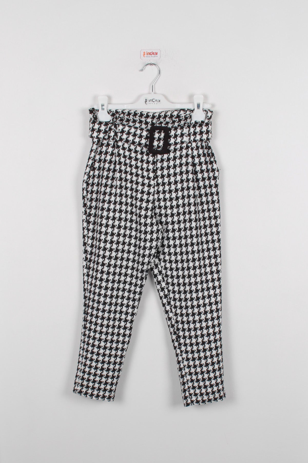 InCity Kids Kız Çocuk Kazayağı Desenli Kemerli Pantolon