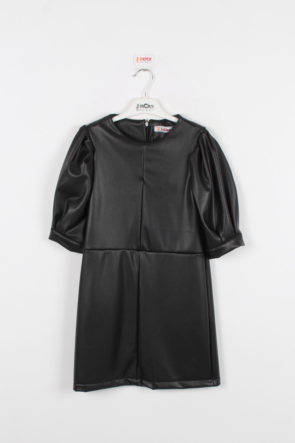 InCity Kids Kız Çocuk Yarım Kol Suni Deri Elbise