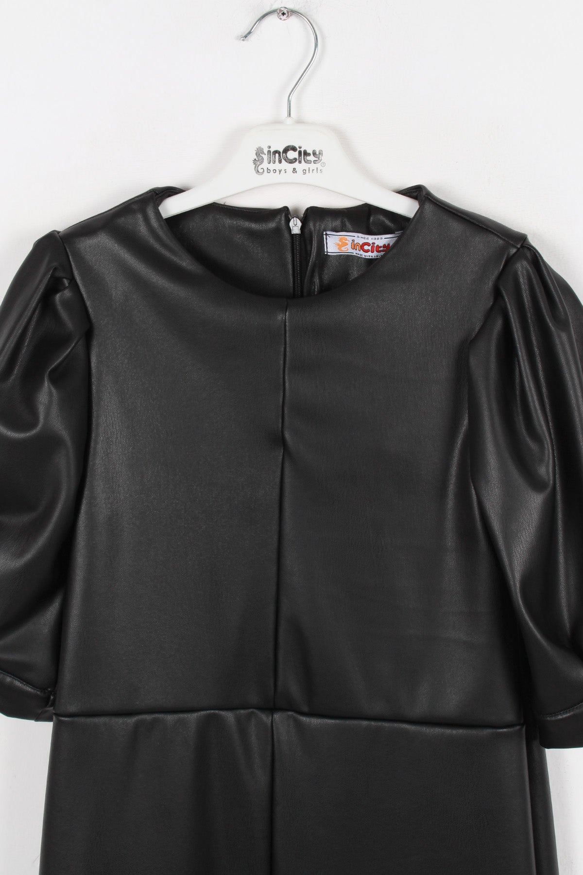 InCity Kids Kız Çocuk Yarım Kol Suni Deri Elbise