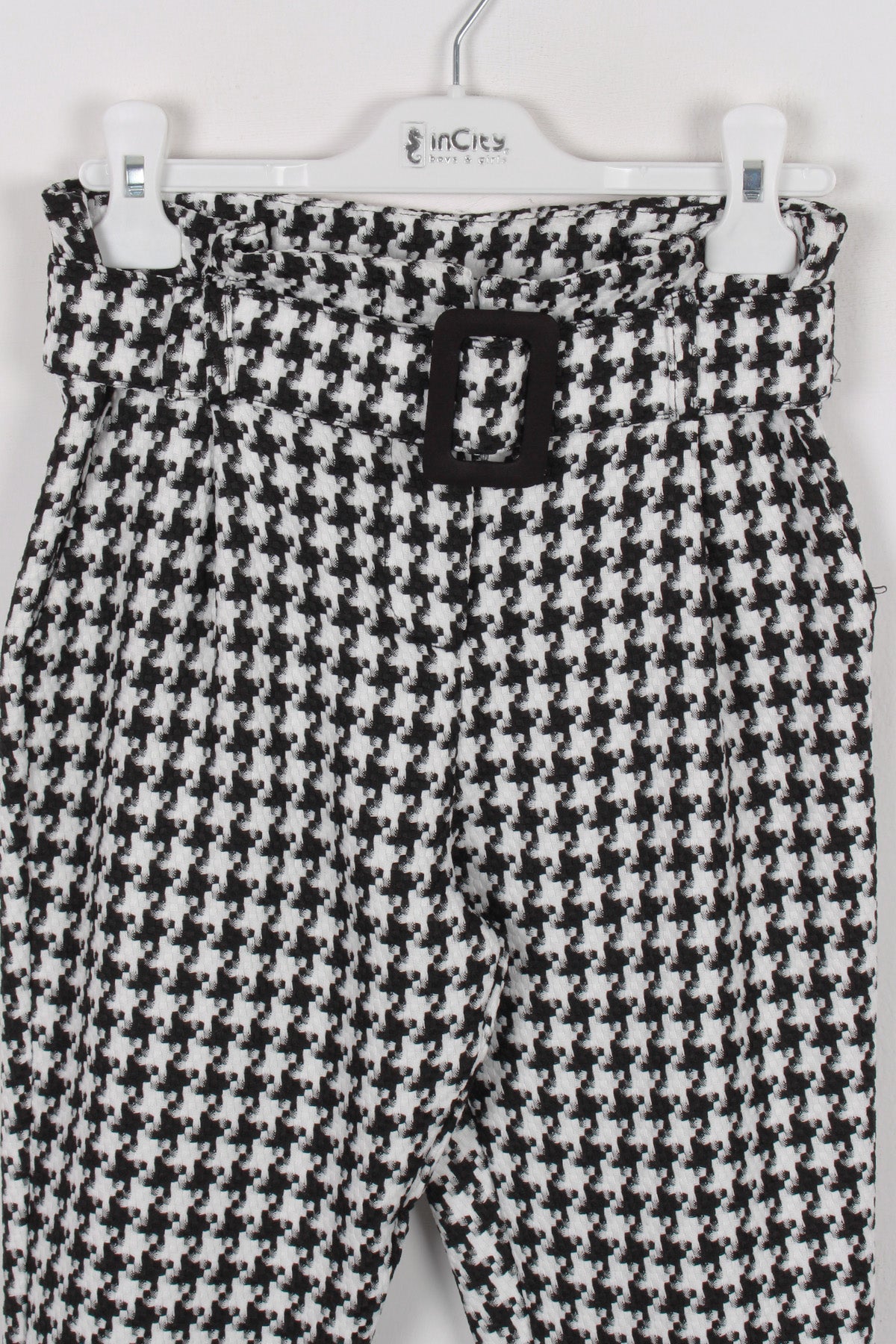 InCity Kids Kız Çocuk Kazayağı Desenli Kemerli Pantolon