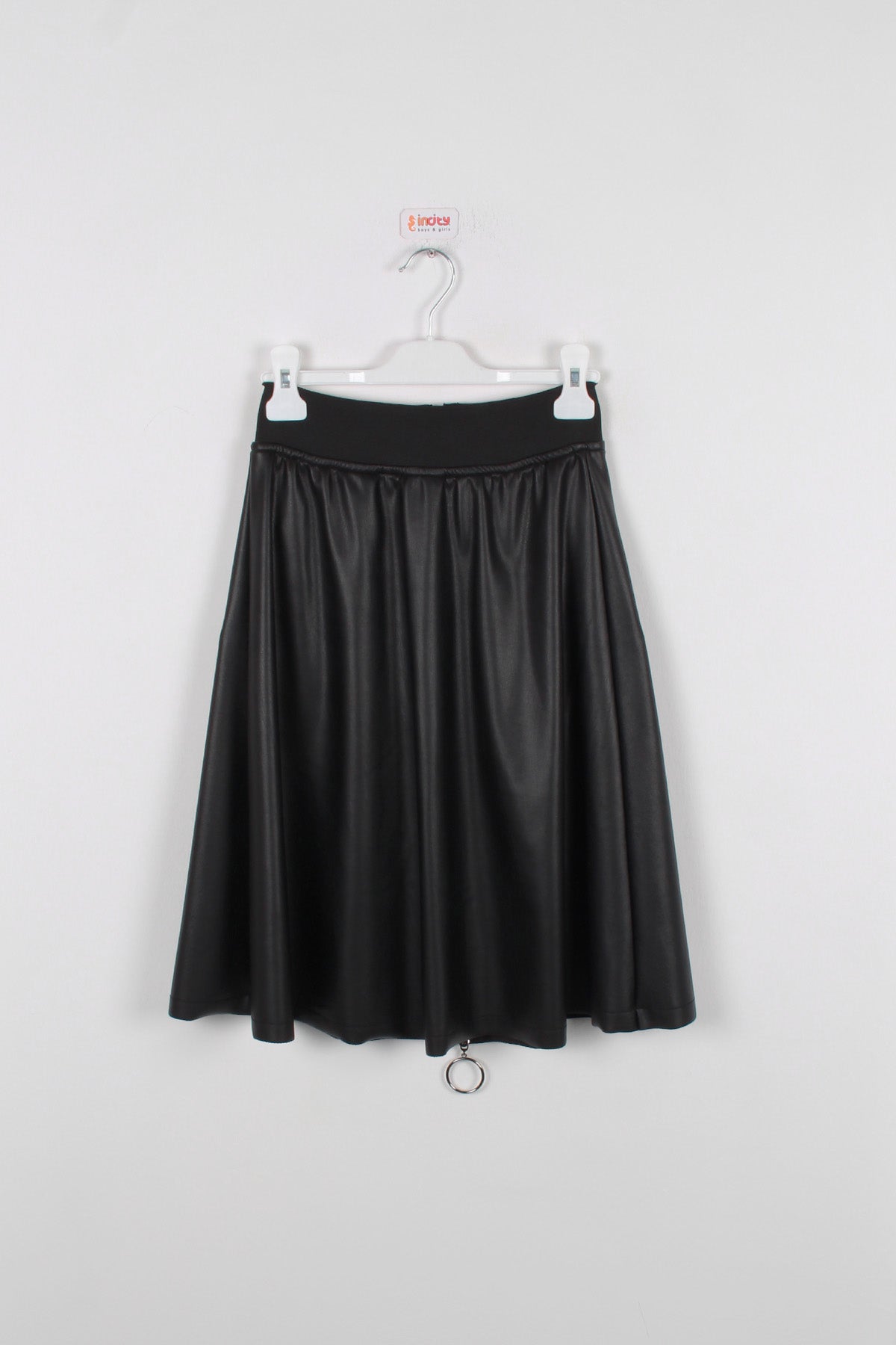 InCity Kids Kız Çocuk Cepli Önü Fermuarlı Diz Altı Suni Deri Etek