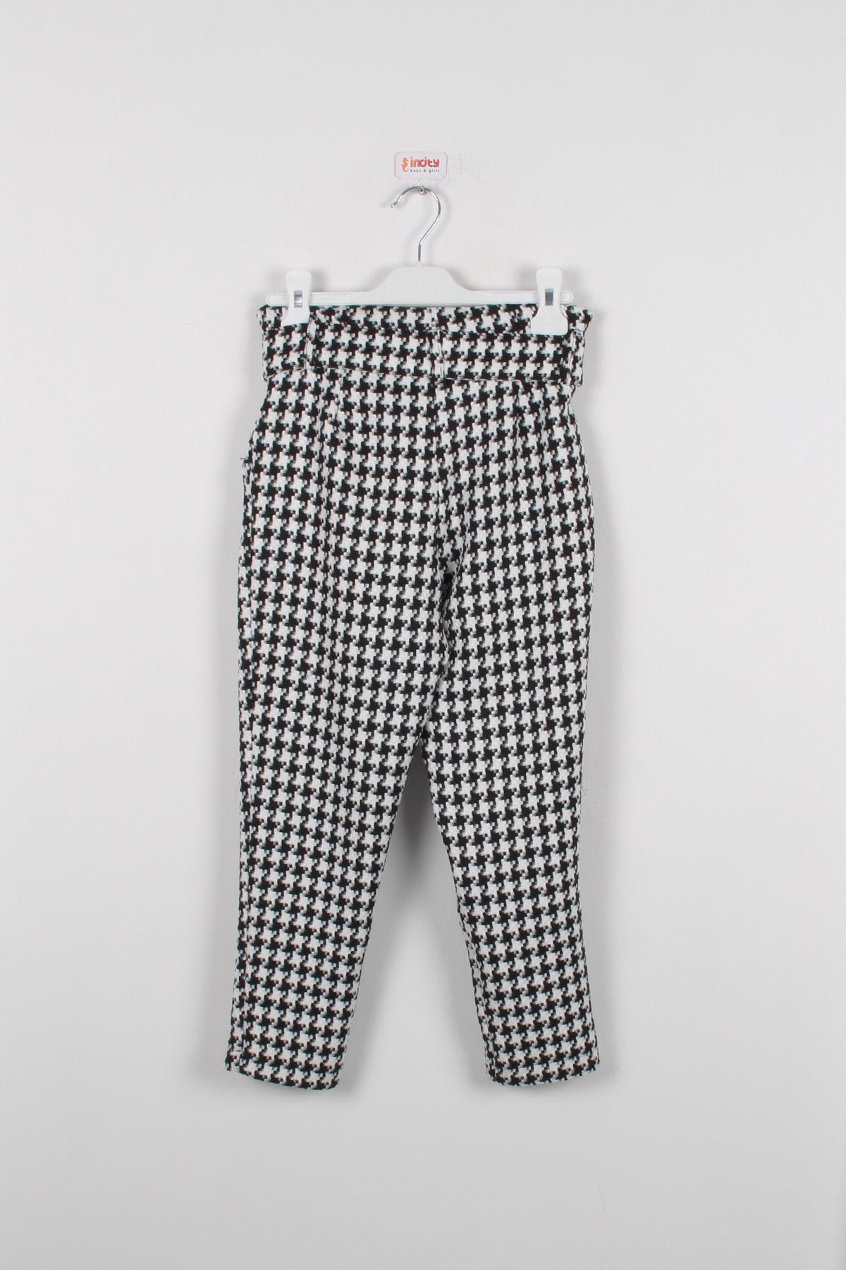 InCity Kids Kız Çocuk Kazayağı Desenli Kemerli Pantolon