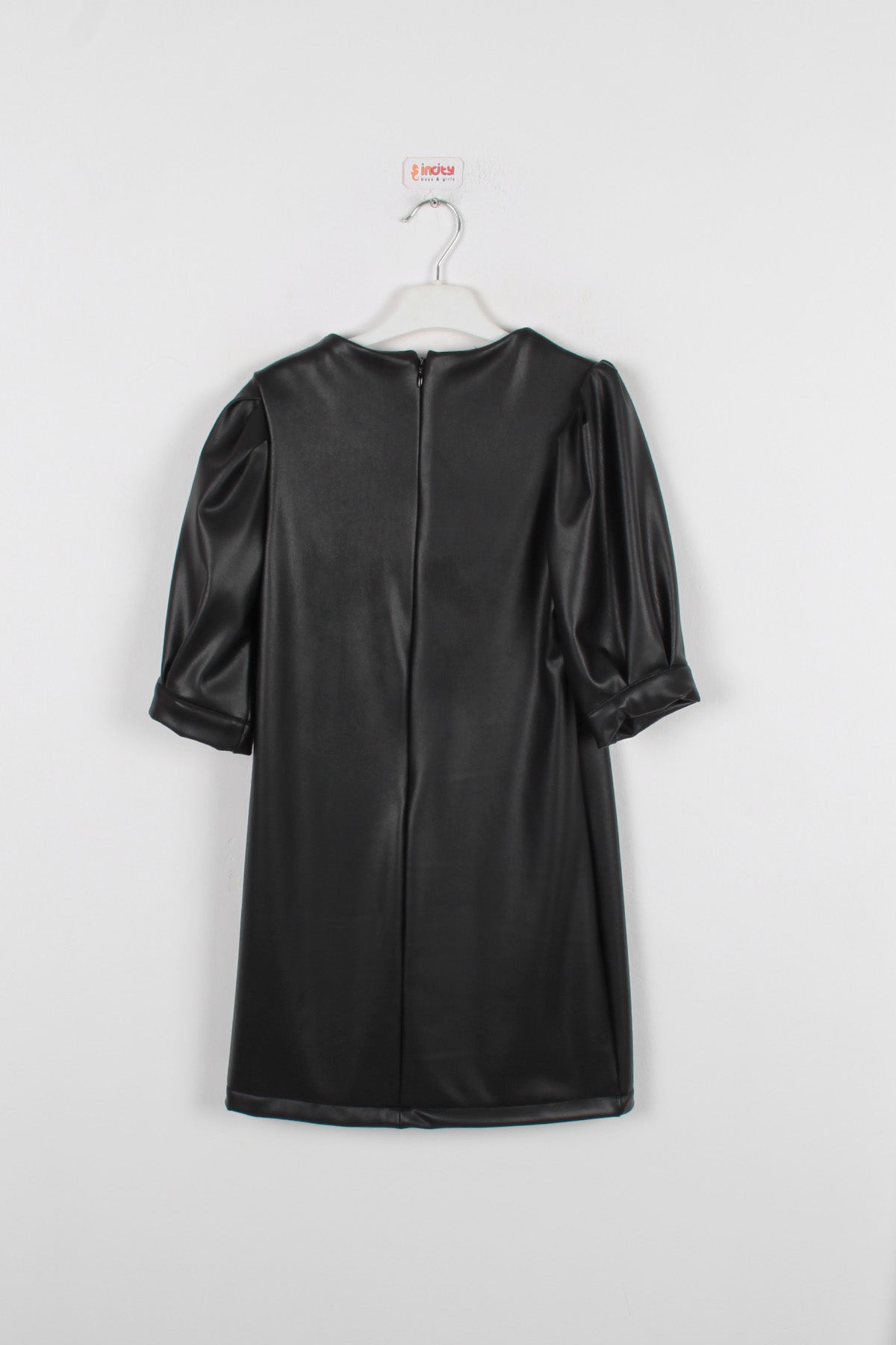 InCity Kids Kız Çocuk Yarım Kol Suni Deri Elbise