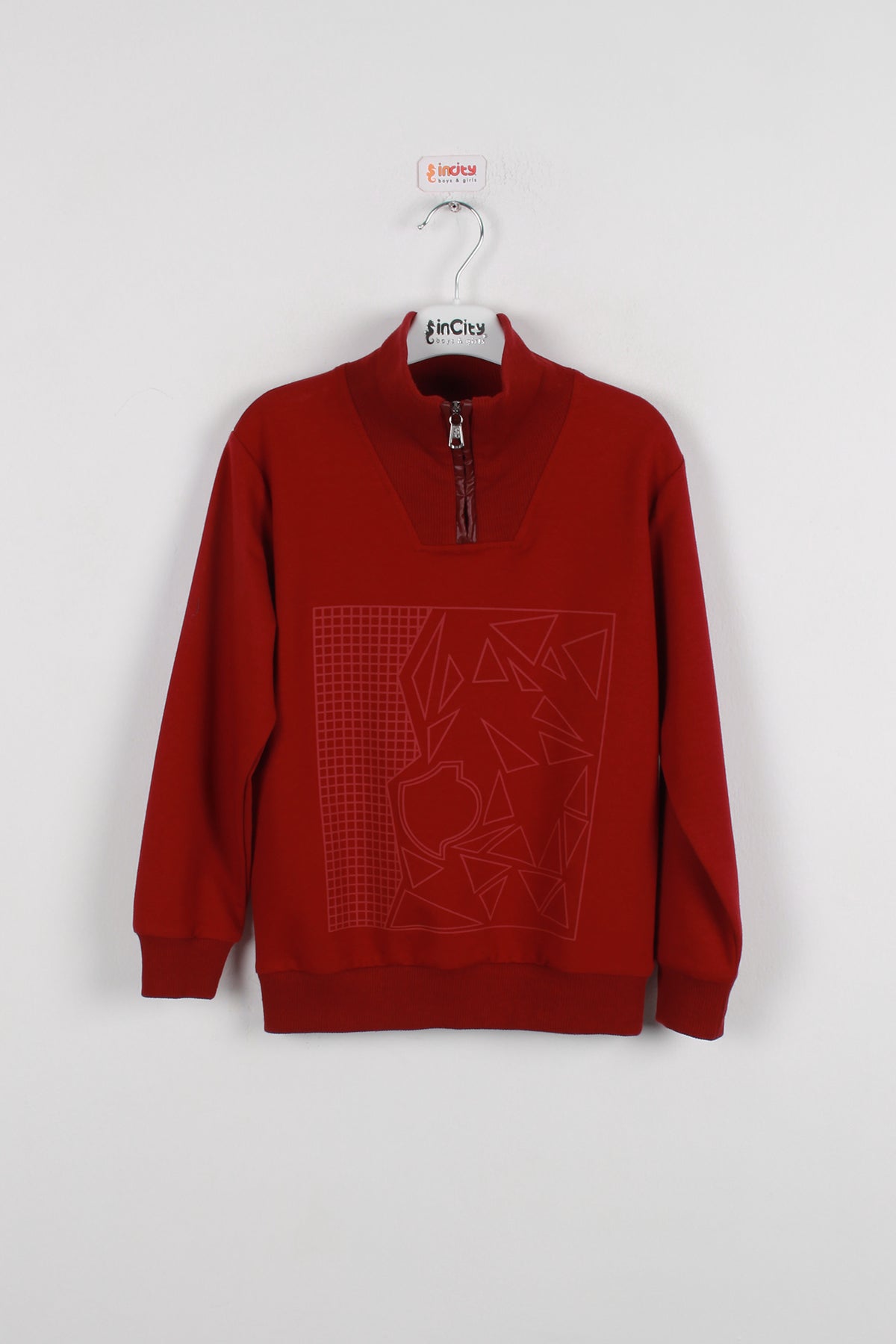 InCity Kids Erkek Çocuk Yarım Fermuarlı Boğazlı Geometrik Desen Baskılı Sweatshirt