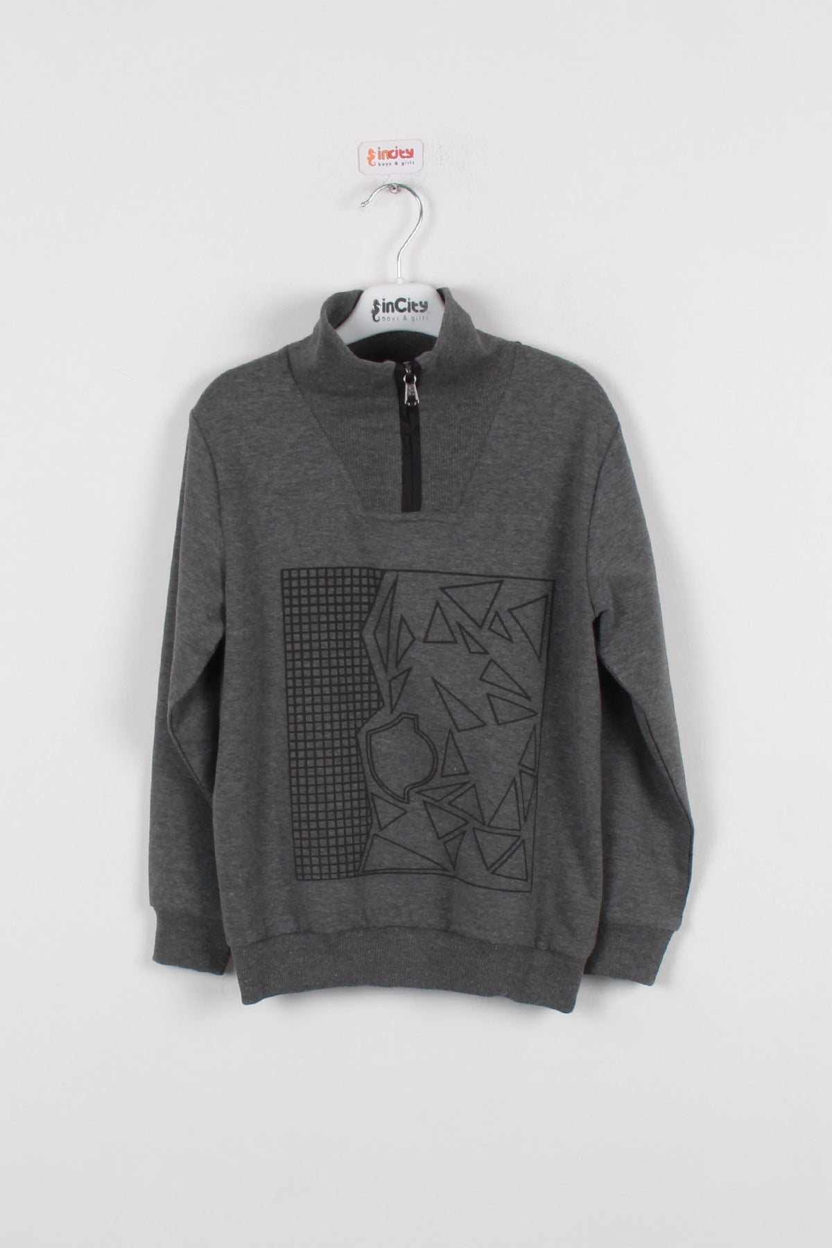 InCity Kids Erkek Çocuk Yarım Fermuarlı Boğazlı Geometrik Desen Baskılı Sweatshirt