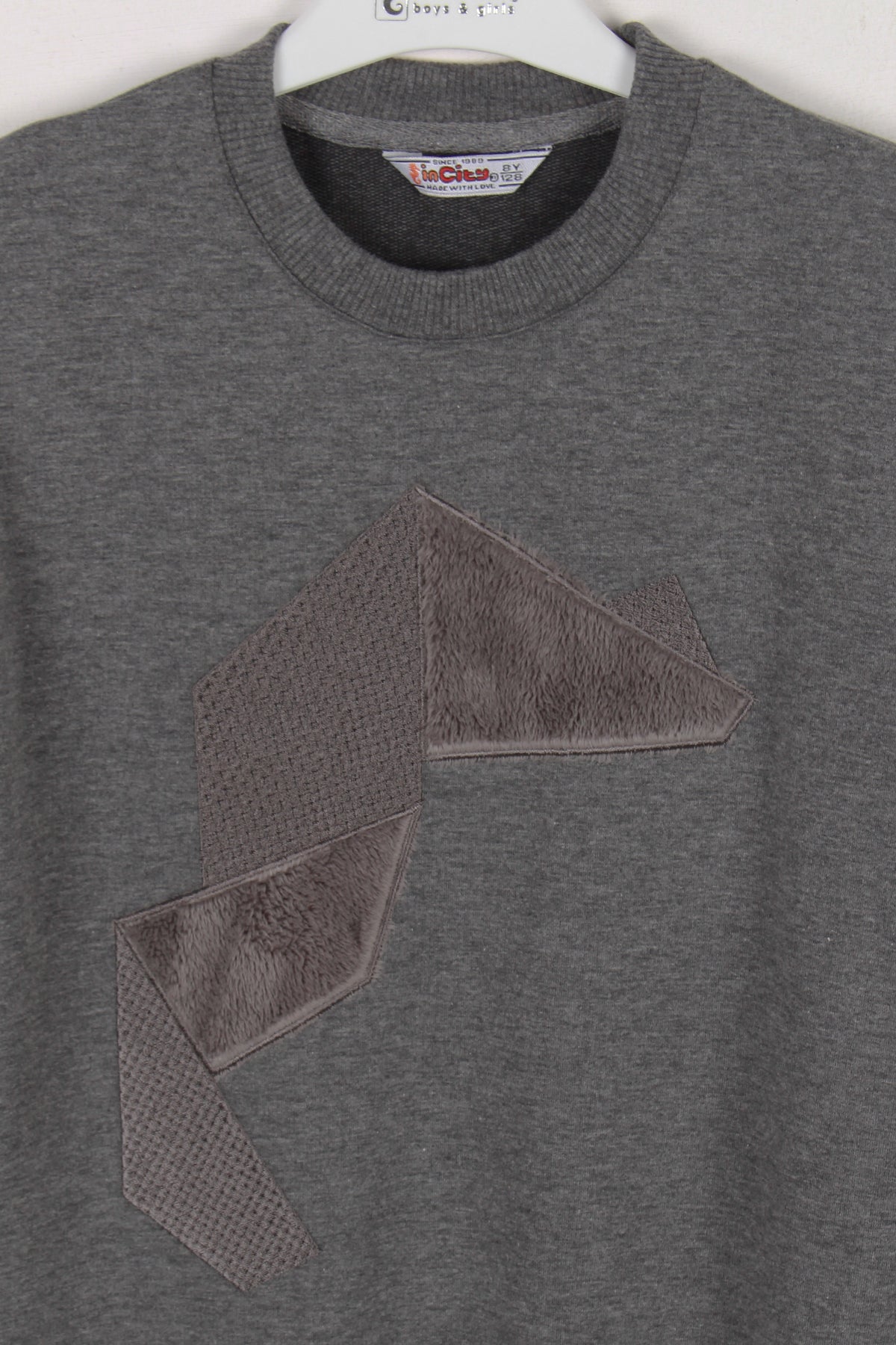 InCity Kids Erkek Çocuk Nakışlı ve Peluşlu Geometrik Desenli Sweatshirt