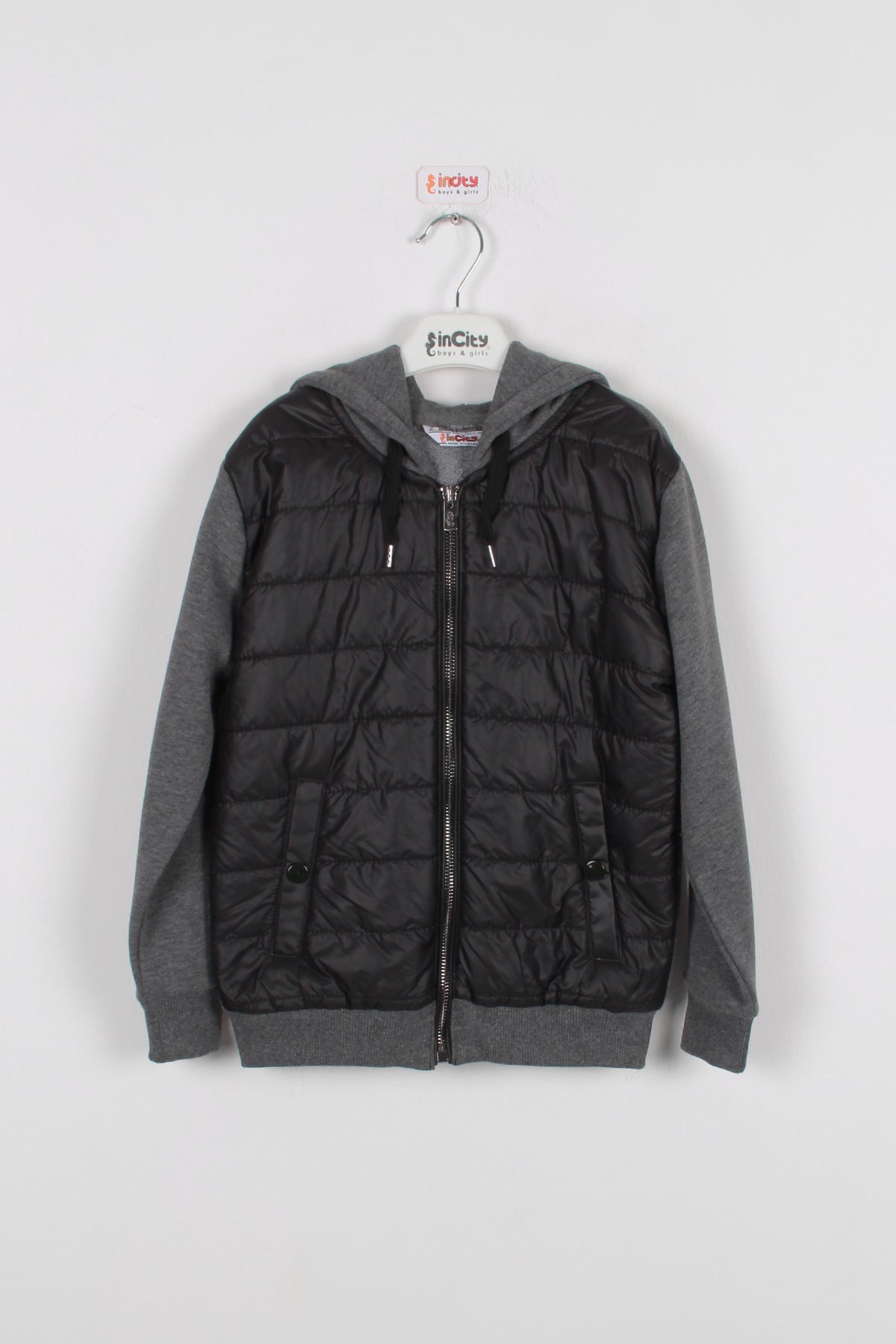 InCity Kids Erkek Çocuk Düğme Cepli Kapüşonlu Fermuarlı Ceket