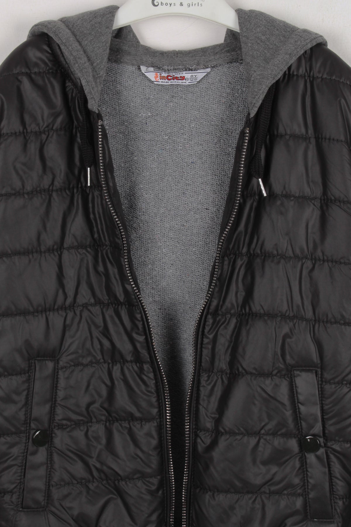 InCity Kids Erkek Çocuk Düğme Cepli Kapüşonlu Fermuarlı Ceket