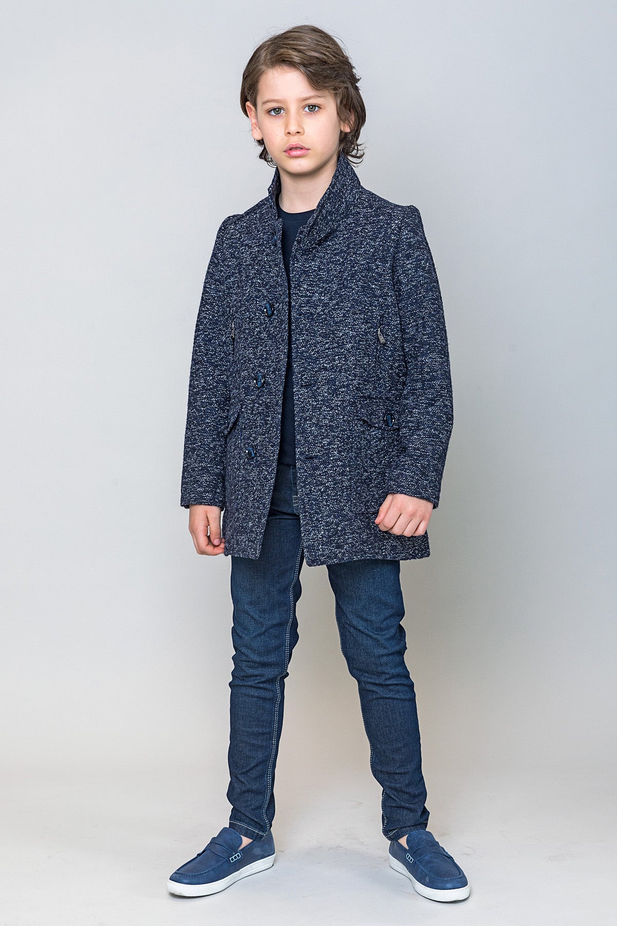 InCity Kids Erkek Çocuk Kendinden Desenli Yün Kaşe Kaban