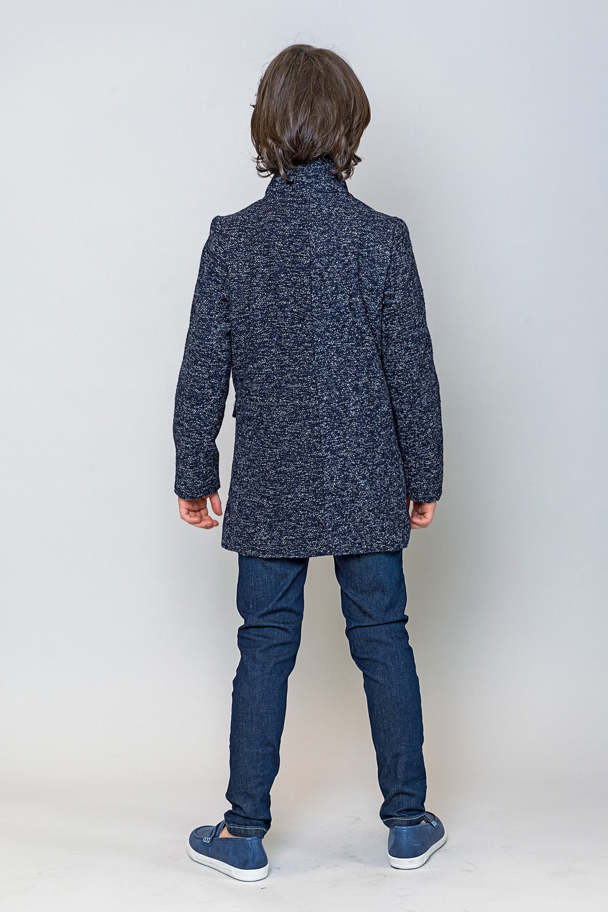 InCity Kids Erkek Çocuk Kendinden Desenli Yün Kaşe Kaban