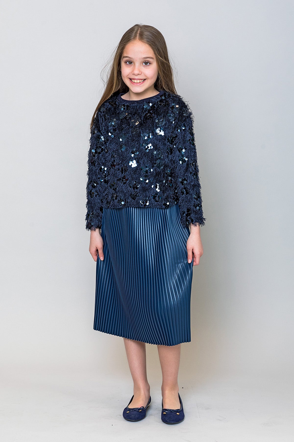 InCity Kids Kız Çocuk Midi Boy Pileli Deri Etek