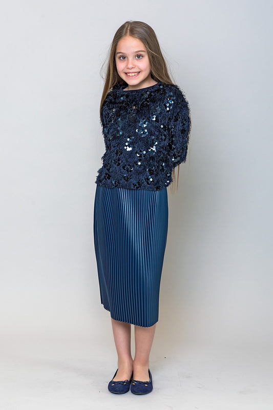 InCity Kids Kız Çocuk Midi Boy Pileli Deri Etek