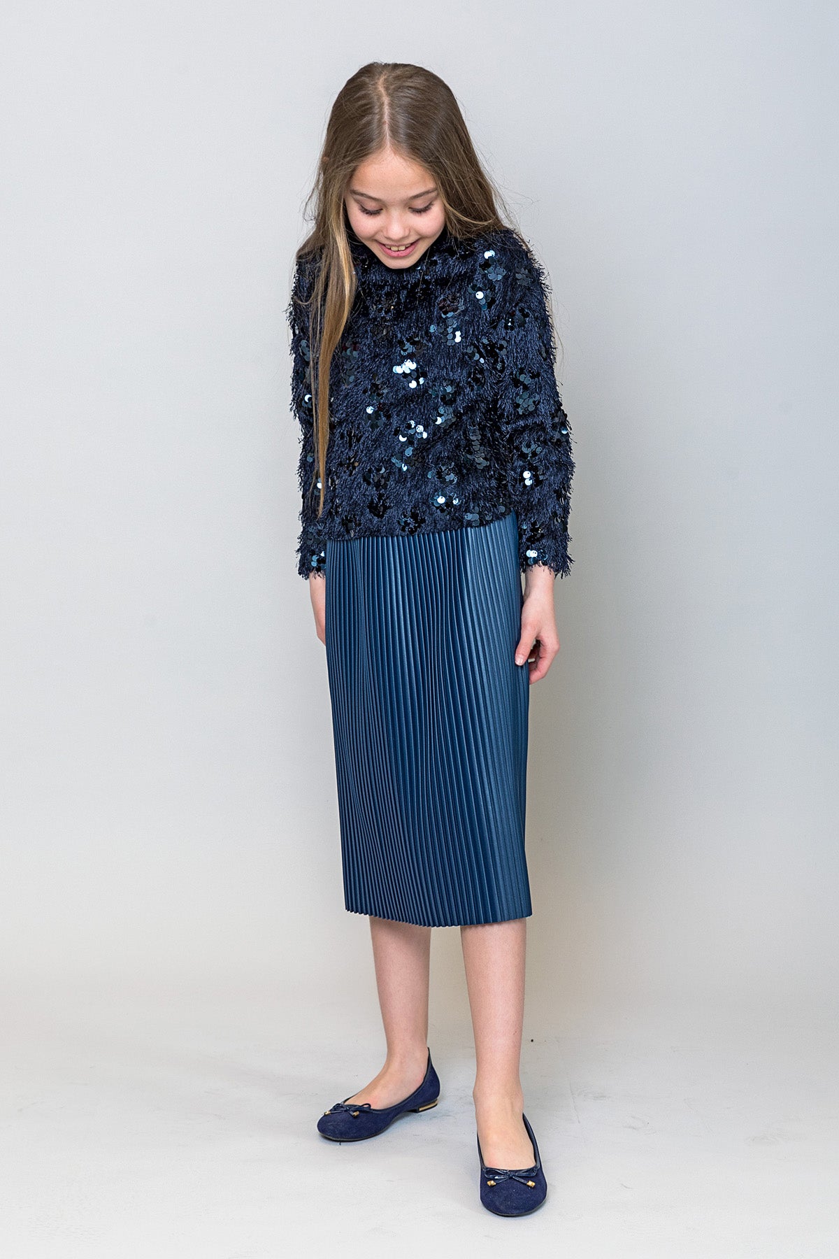 InCity Kids Kız Çocuk Midi Boy Pileli Deri Etek