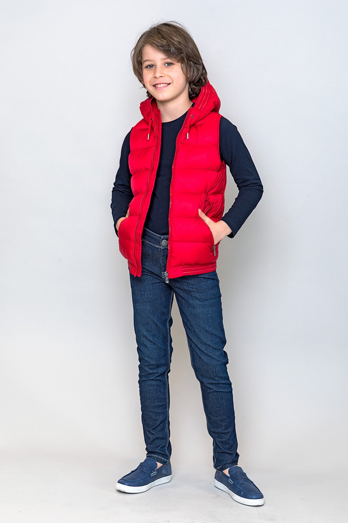 InCity Kids Erkek Çocuk Kapüşonlu Kırmızı Çok Havalı Şişme Yelek