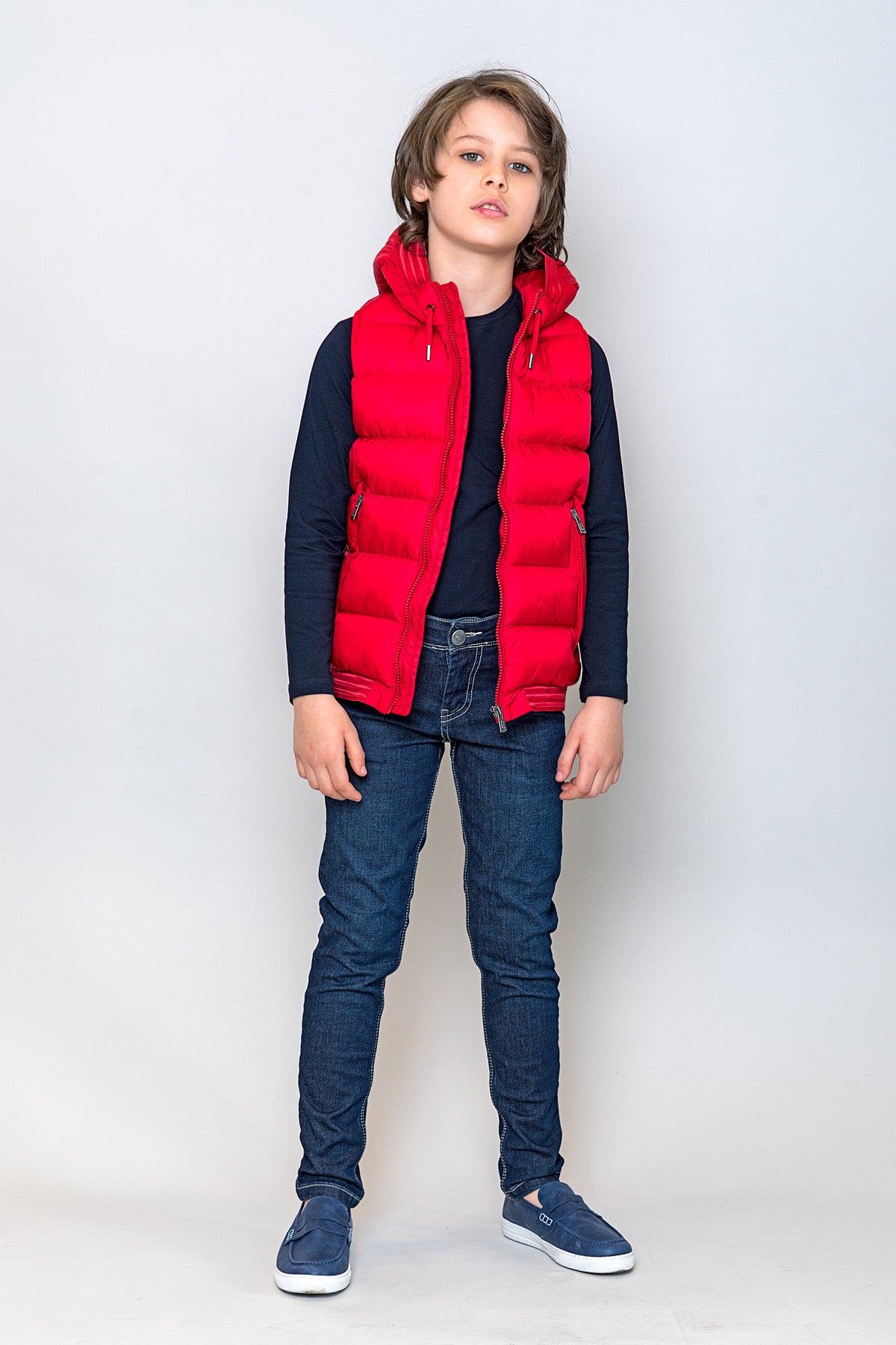 InCity Kids Erkek Çocuk Kapüşonlu Kırmızı Çok Havalı Şişme Yelek