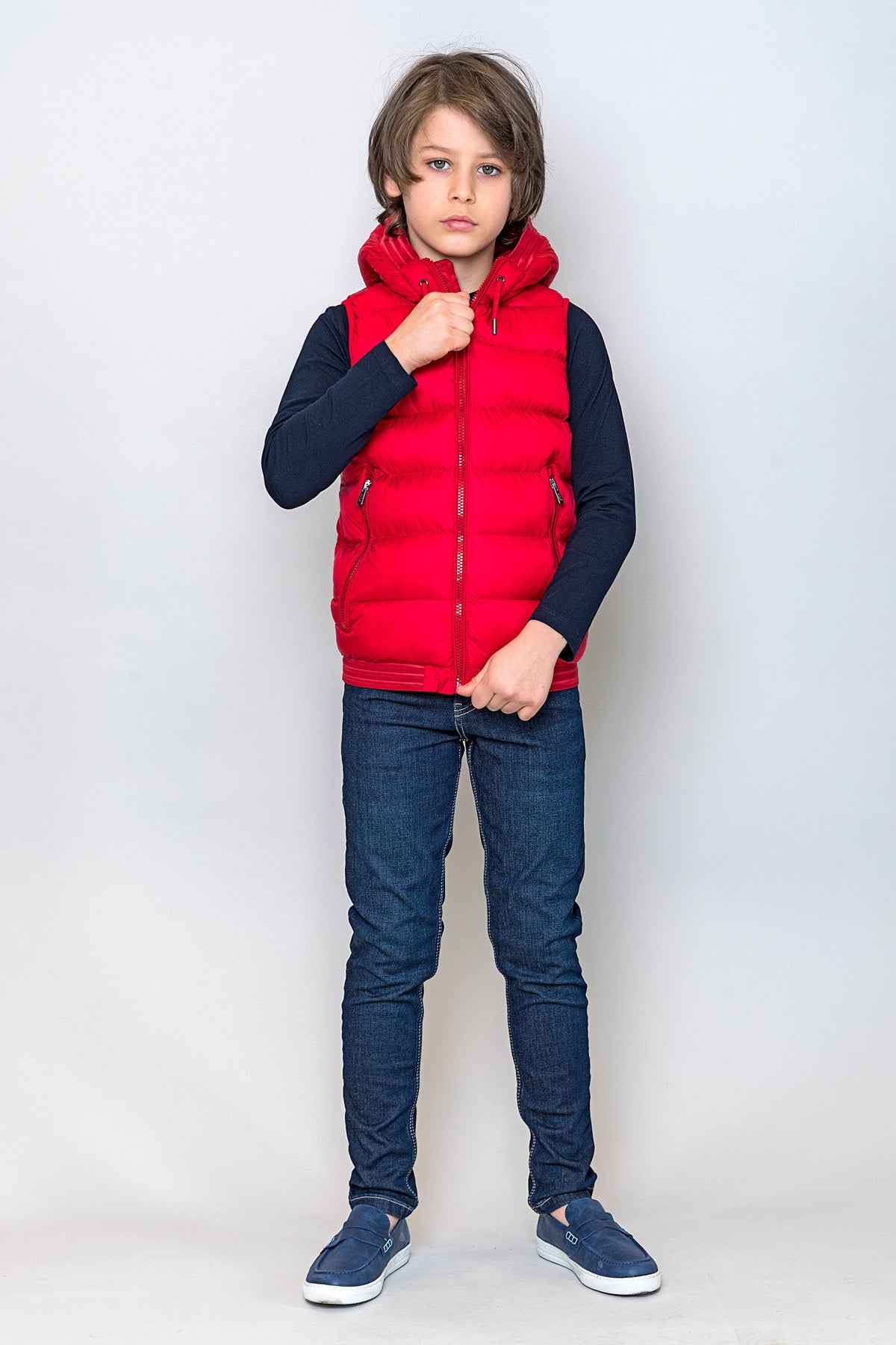 InCity Kids Erkek Çocuk Kapüşonlu Kırmızı Çok Havalı Şişme Yelek