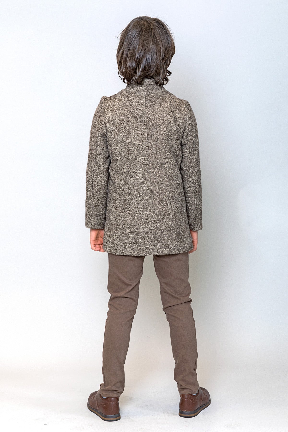 InCity Kids Erkek Çocuk Kendinden Desenli Yün Kaşe Kaban