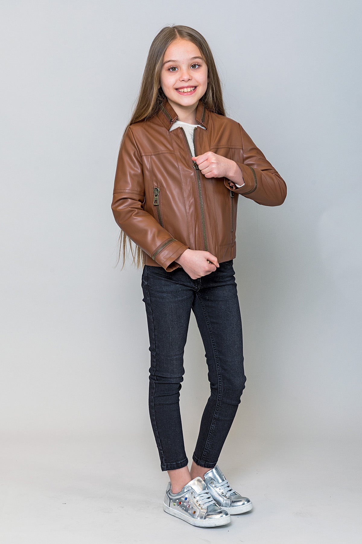 InCity Kids Kız Çocuk Çok Havalı Deri Mont