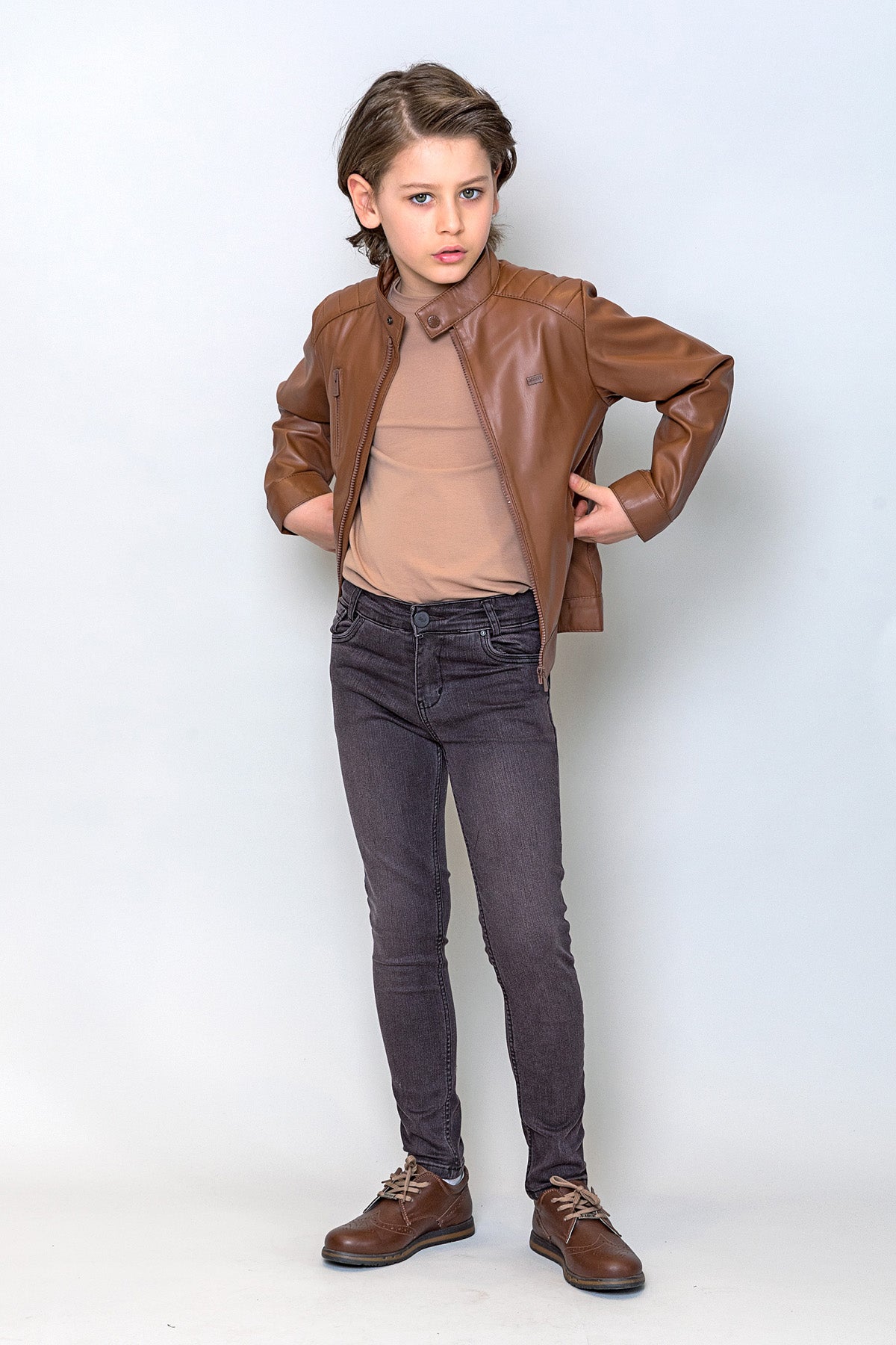 InCity Kids Erkek Çocuk Hakim Yaka Suni Deri Mont