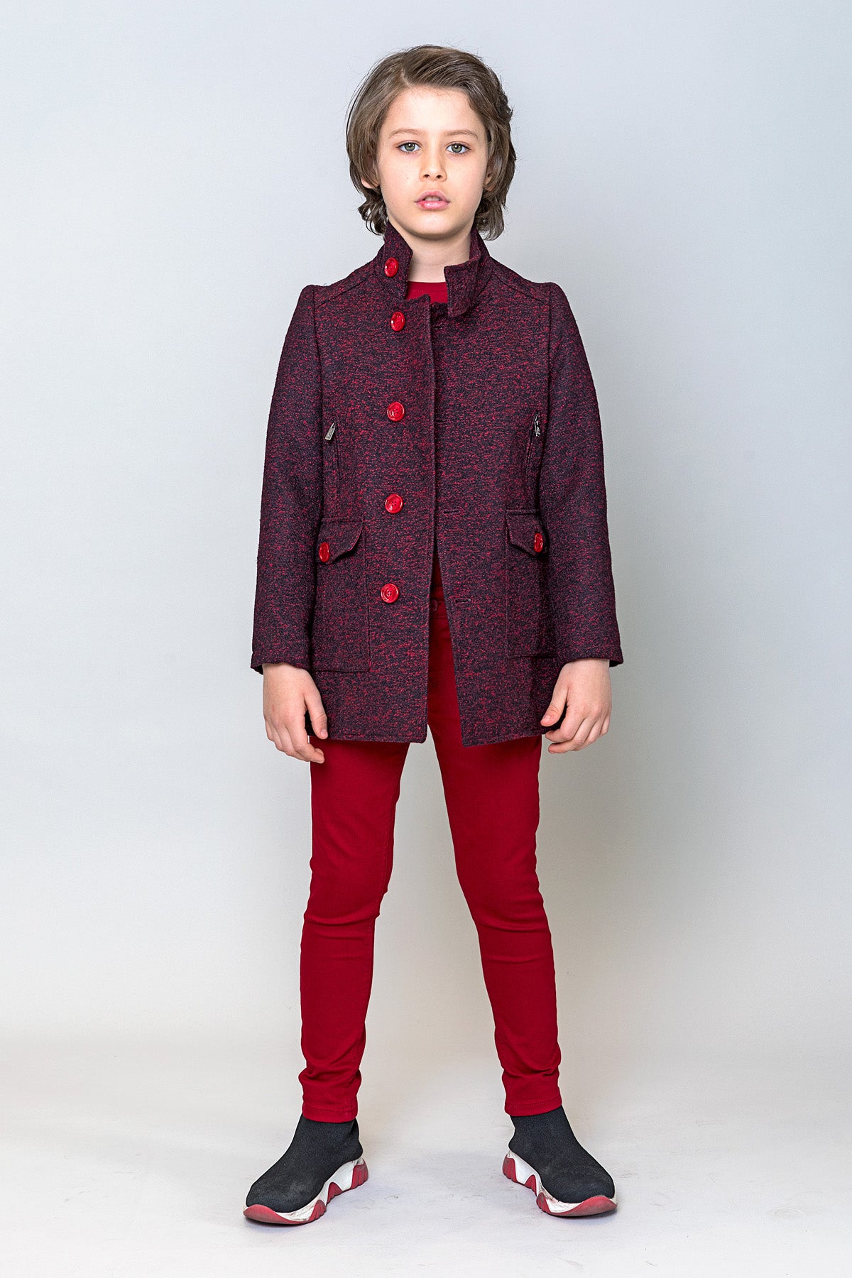 InCity Kids Erkek Çocuk Kendinden Desenli Yün Kaşe Kaban