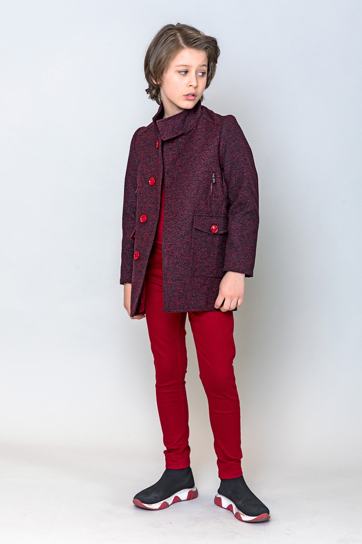 InCity Kids Erkek Çocuk Kendinden Desenli Yün Kaşe Kaban