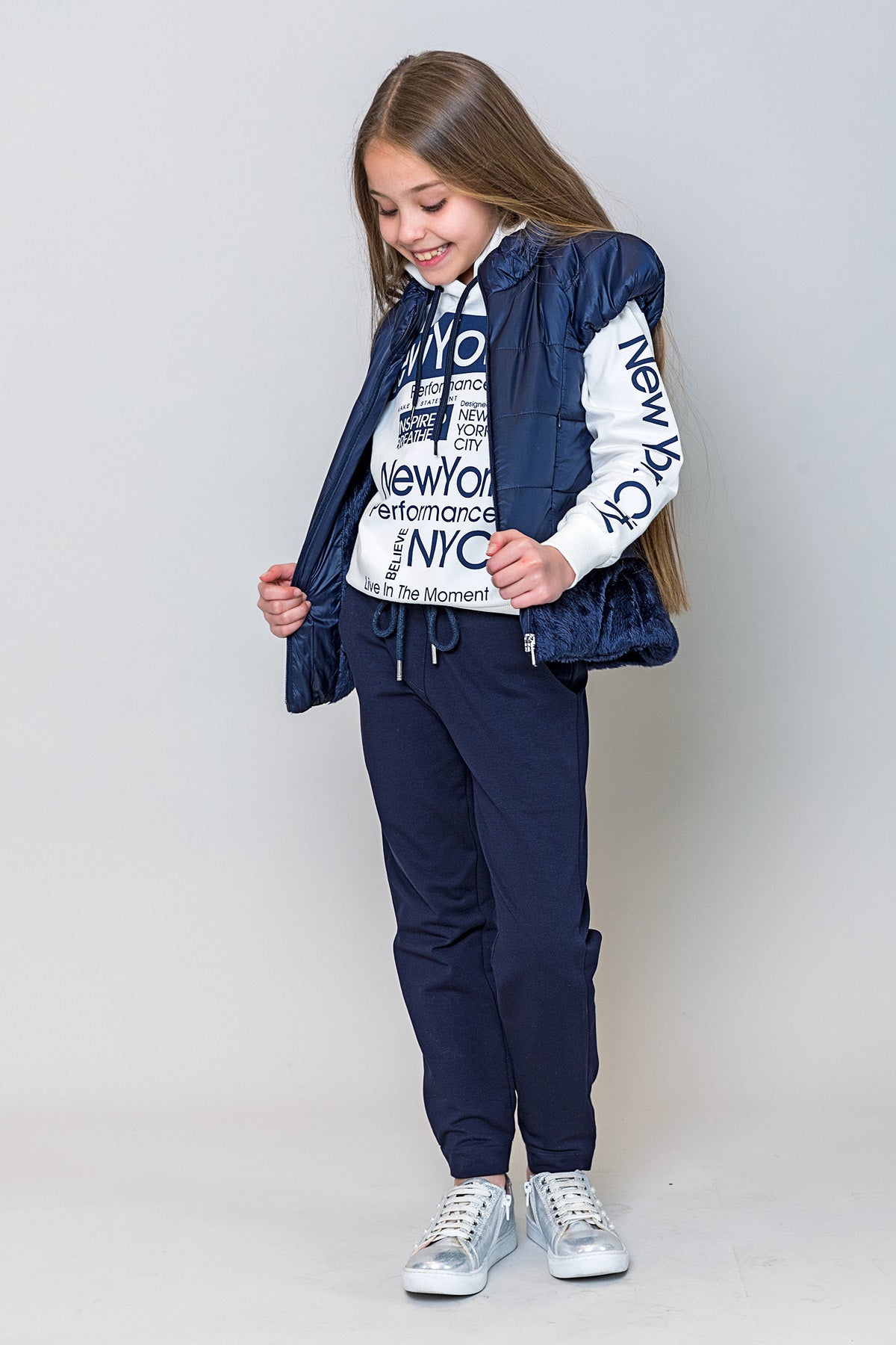 InCity Kids Kız Çocuk Kapüşonlu New York Baskılı Sweatshirt
