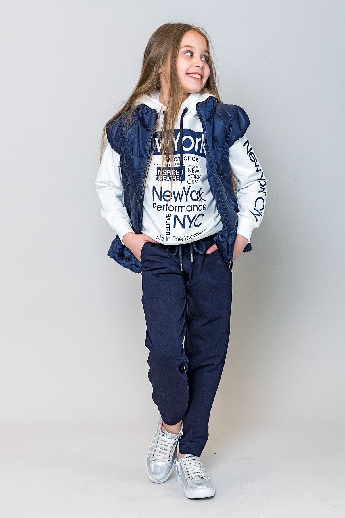 InCity Kids Kız Çocuk Kapüşonlu New York Baskılı Sweatshirt
