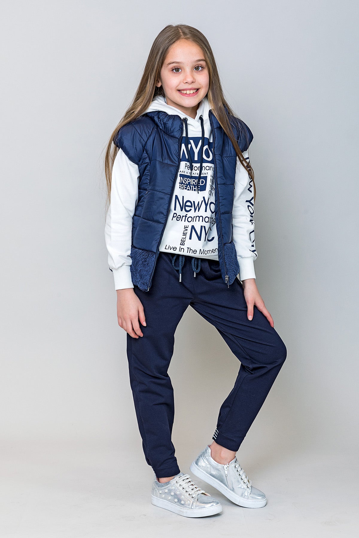 InCity Kids Kız Çocuk Kapüşonlu New York Baskılı Sweatshirt
