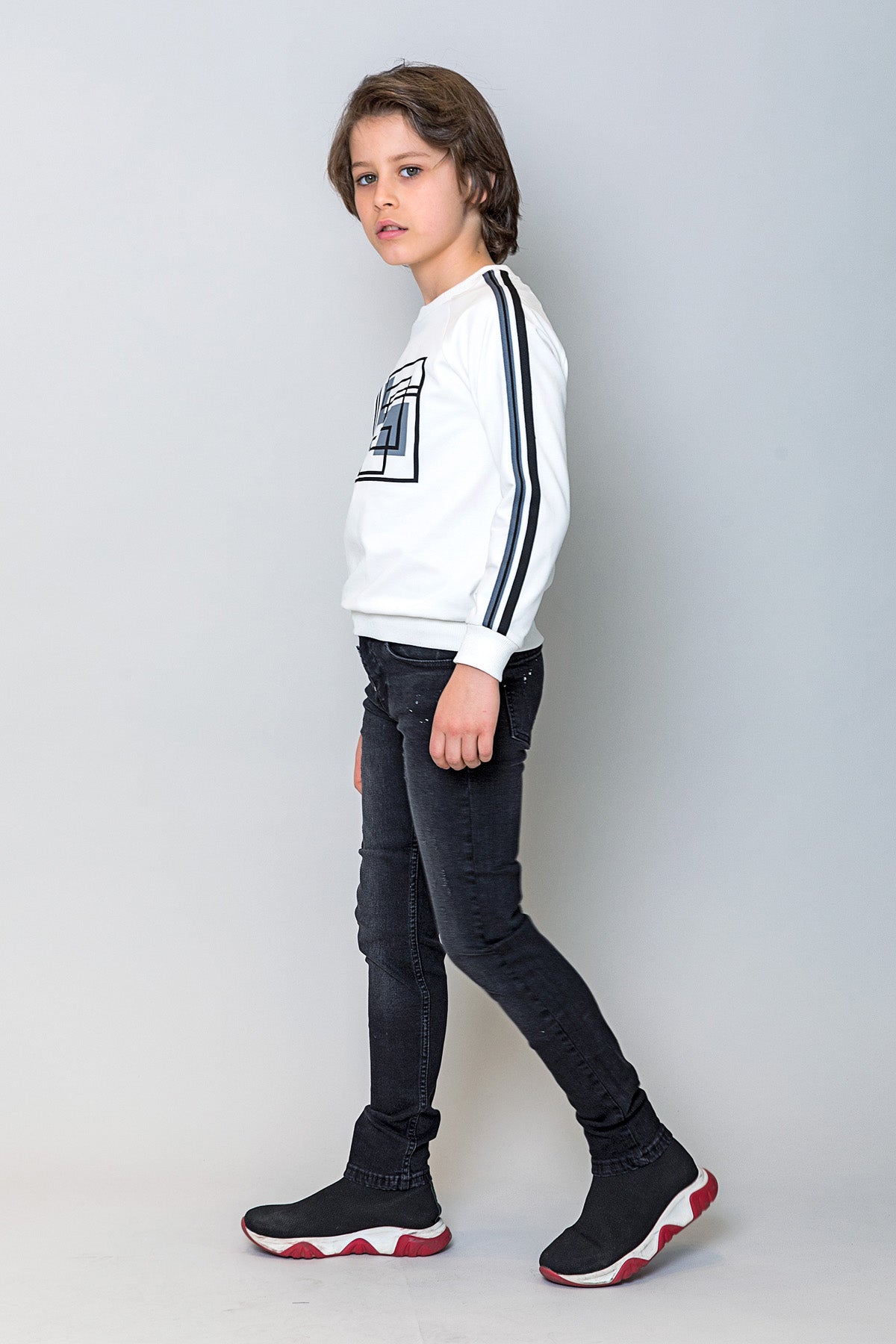 InCity Kids Erkek Çocuk Geometrik Baskılı Ekru Sweatshirt