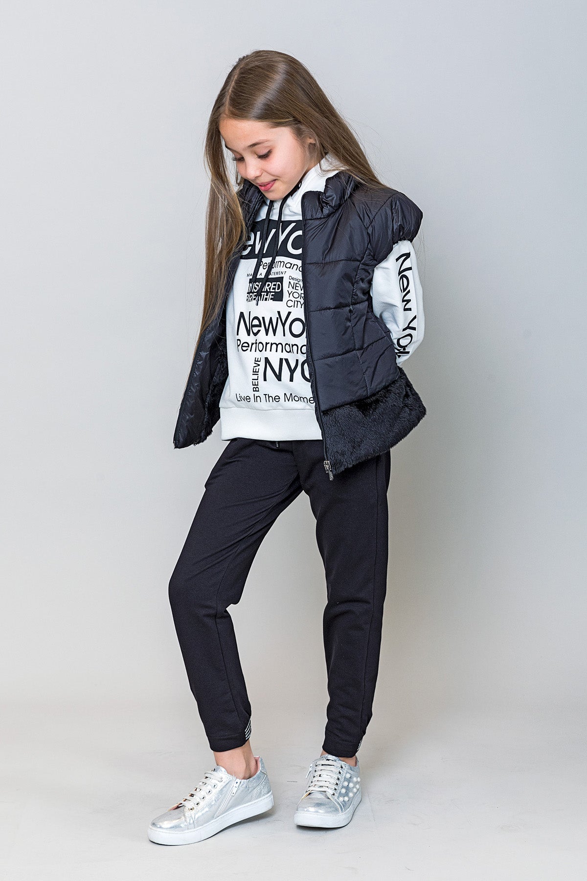 InCity Kids Kız Çocuk Kapüşonlu New York Baskılı Sweatshirt