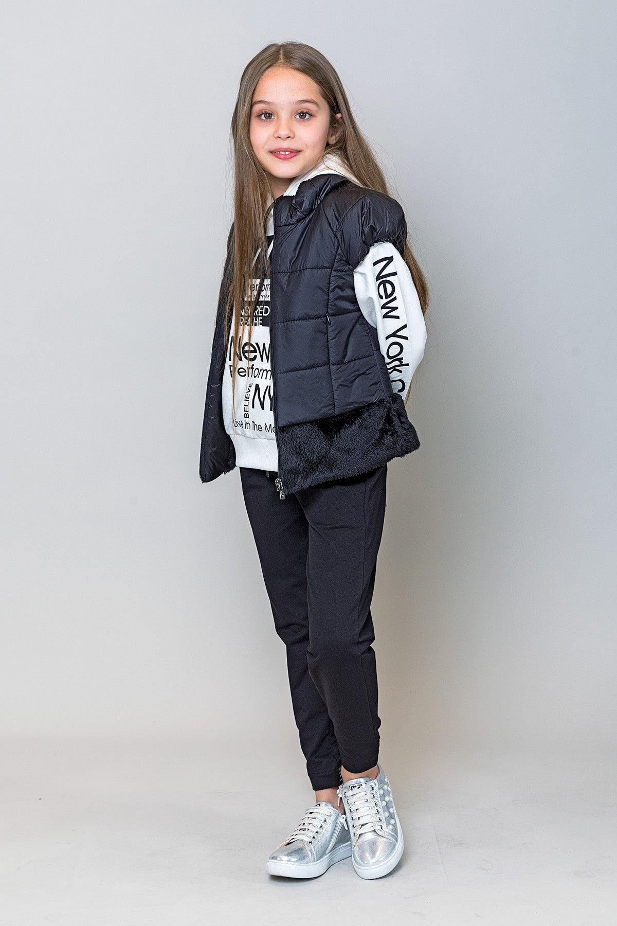 InCity Kids Kız Çocuk Kapüşonlu New York Baskılı Sweatshirt