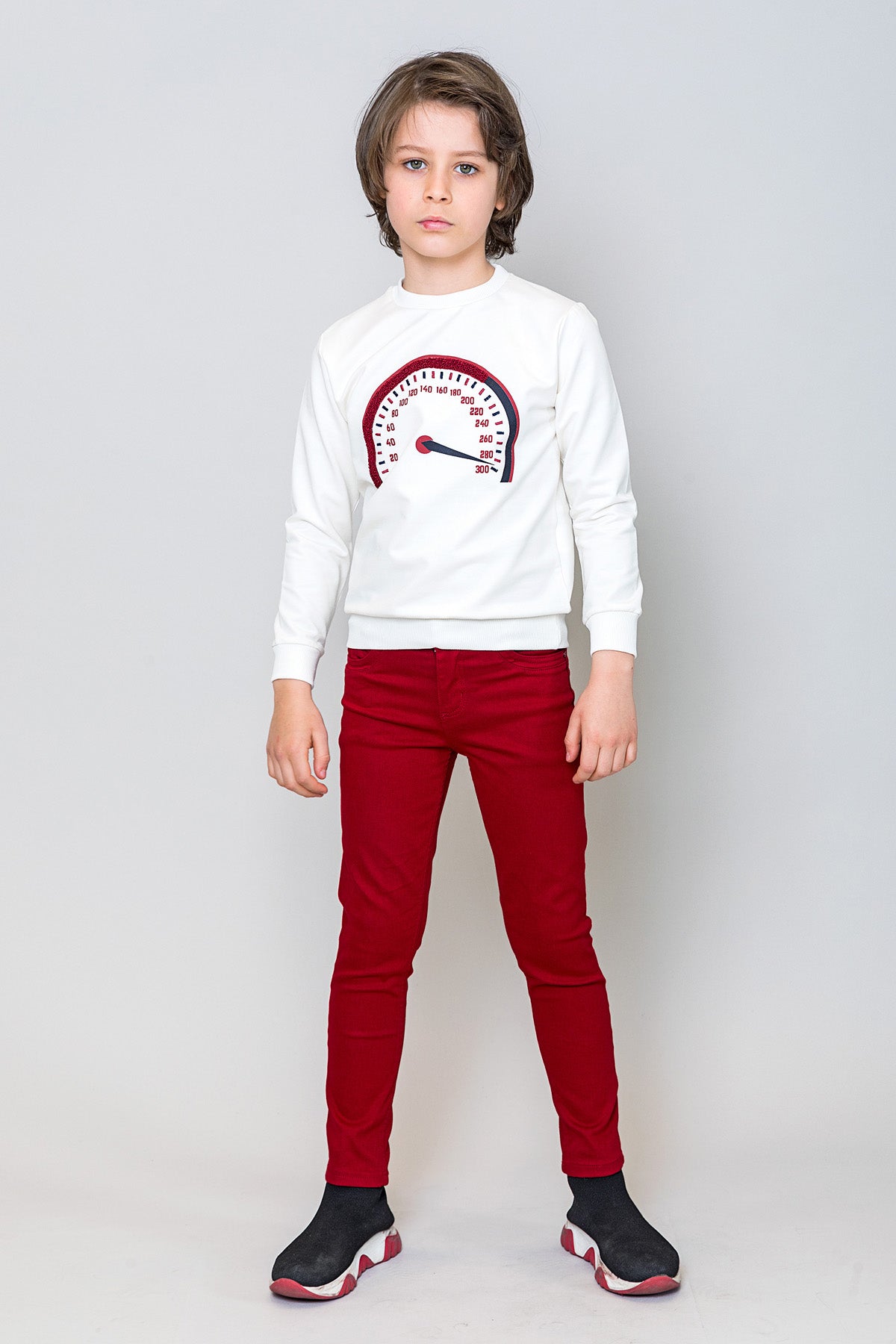 InCity Kids Erkek Çocuk Hız Göstergesi Baskılı Ekru Sweatshirt