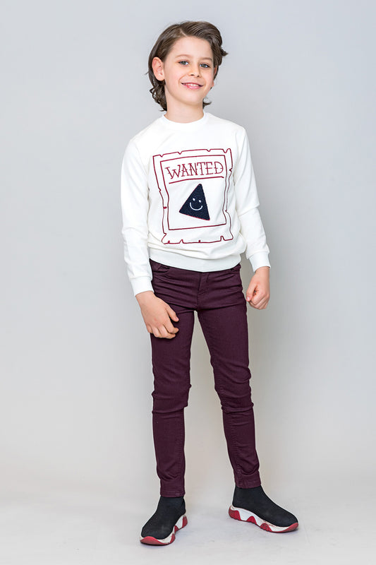 InCity Kids Erkek Çocuk Gülen Pizza Dilim Nakışlı Ekru Sweatshirt