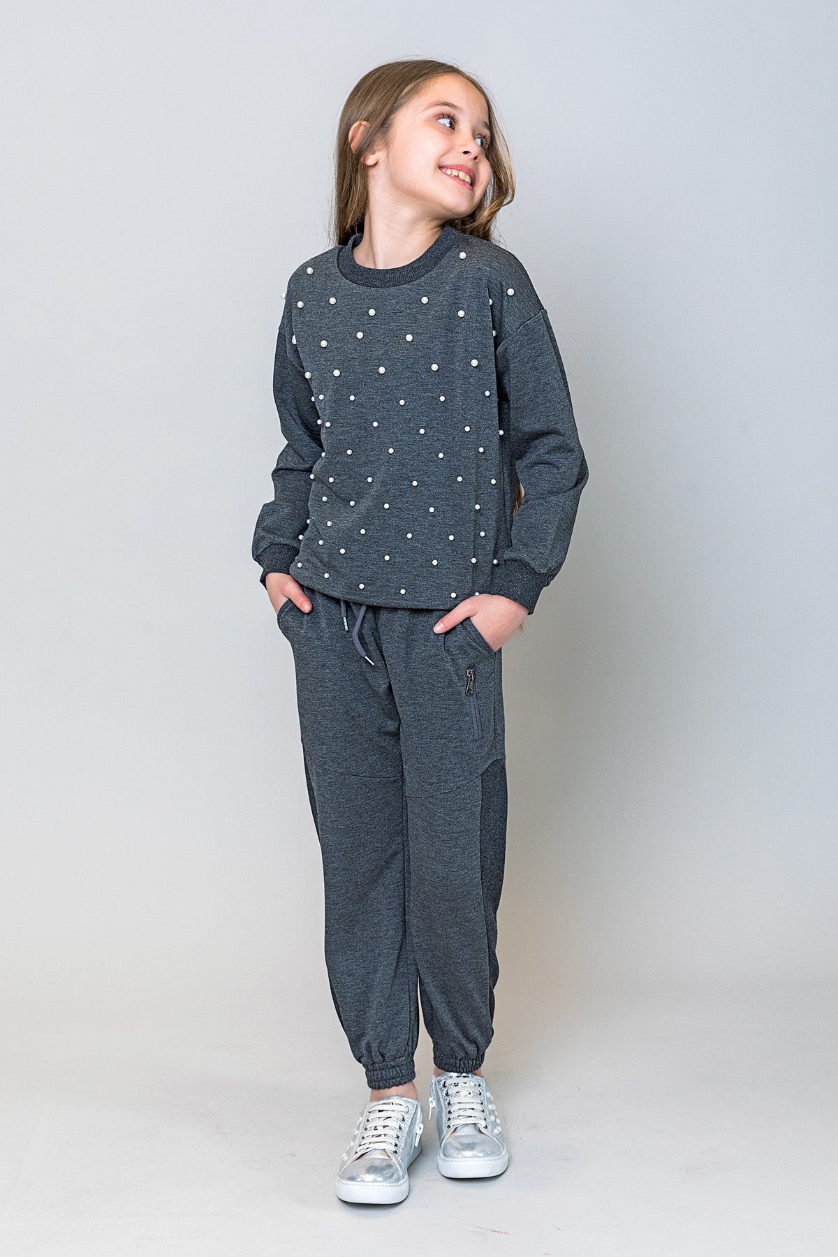 InCity Kids Kız Çocuk İncili Sweatshirt